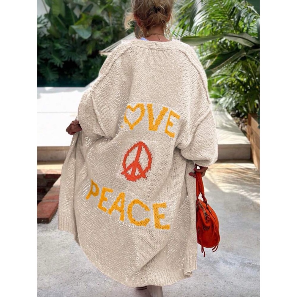 Plus Bohemian Love Peace Long Duster Cardigan Sweater 1X 2X 3X 4X